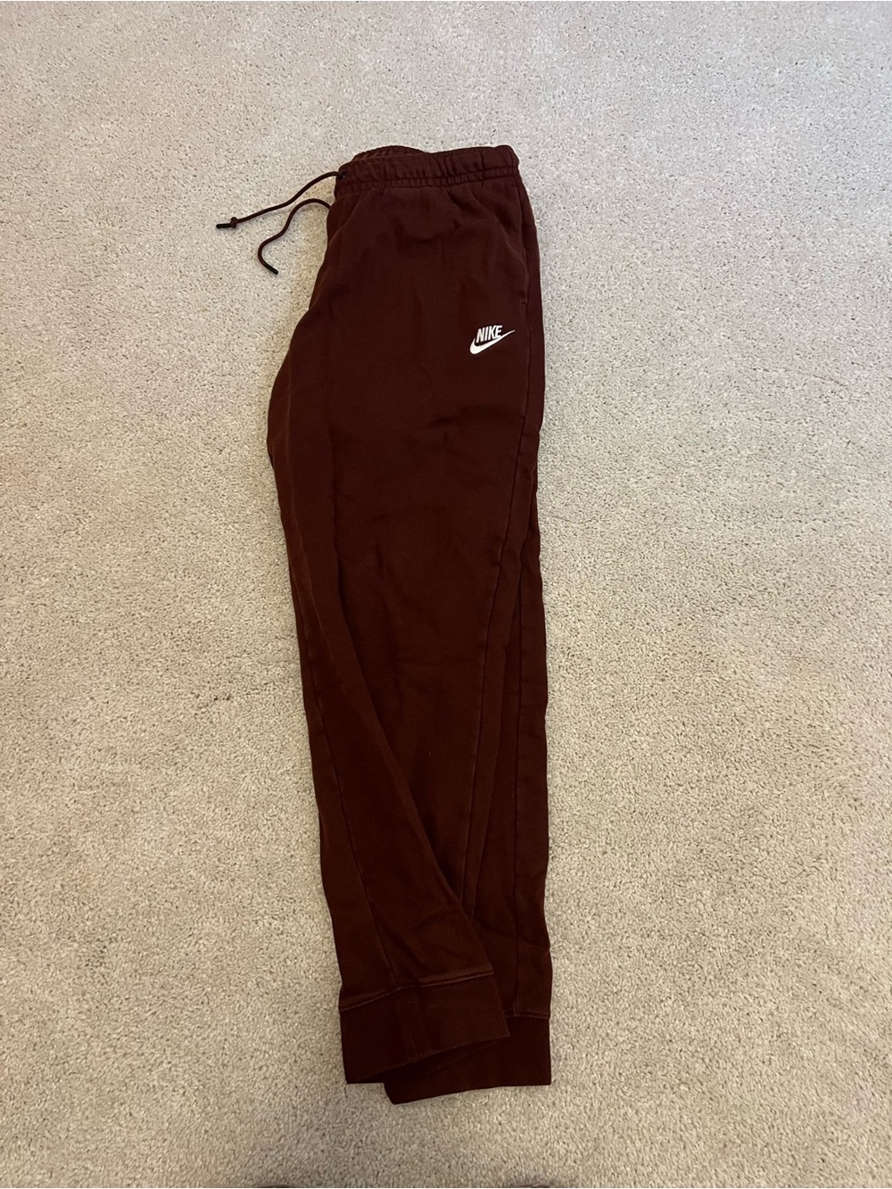 Nike Burgundy Jogger Pants with White Swoosh
